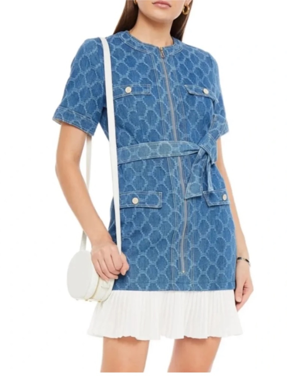 Sandro KAYLE Denim Pleated Coat Dress Zip Front With Tags - FR 34 = US 2